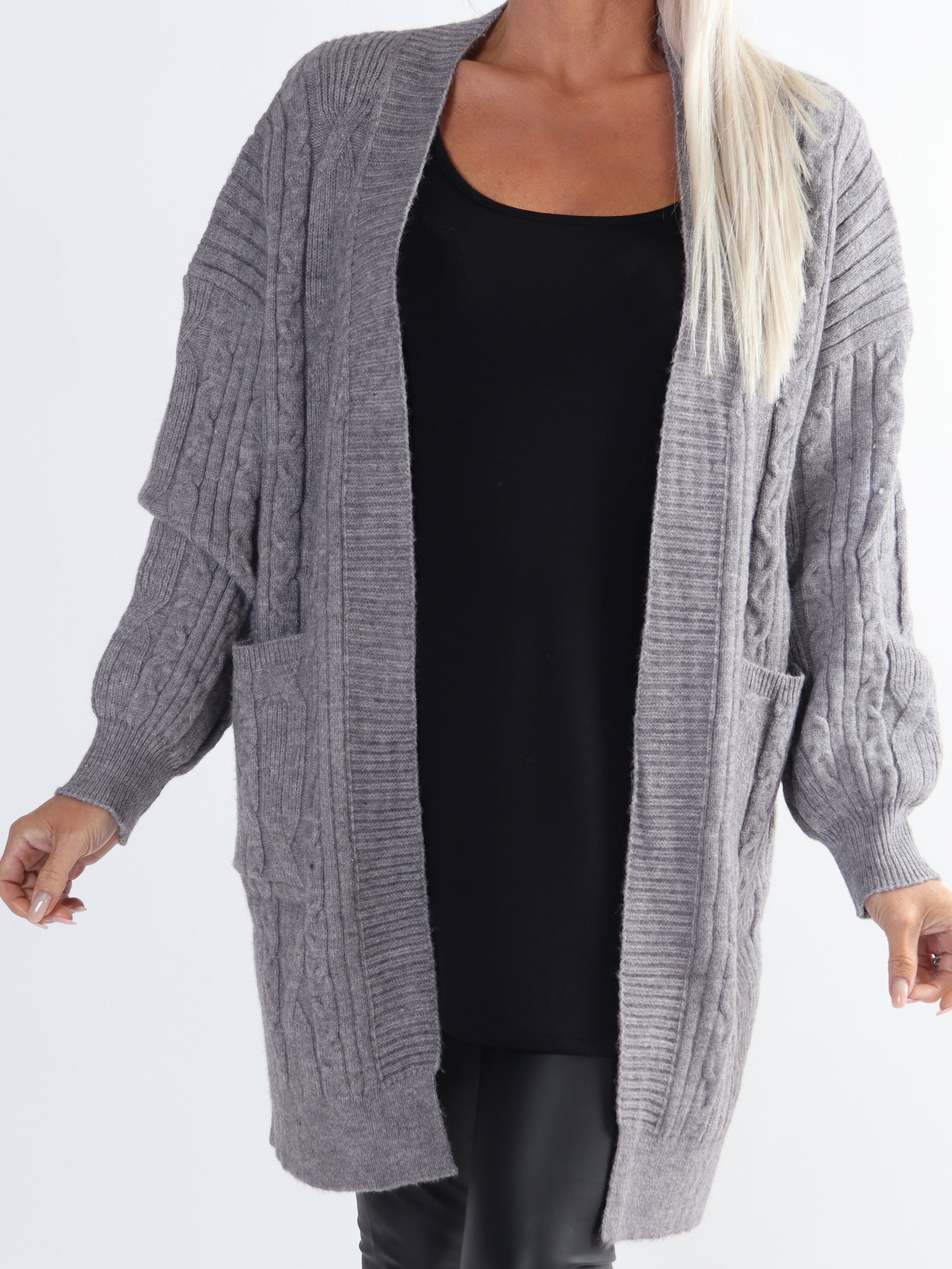 Valeria - Skön och tjock plus size stickad kofta med fickor