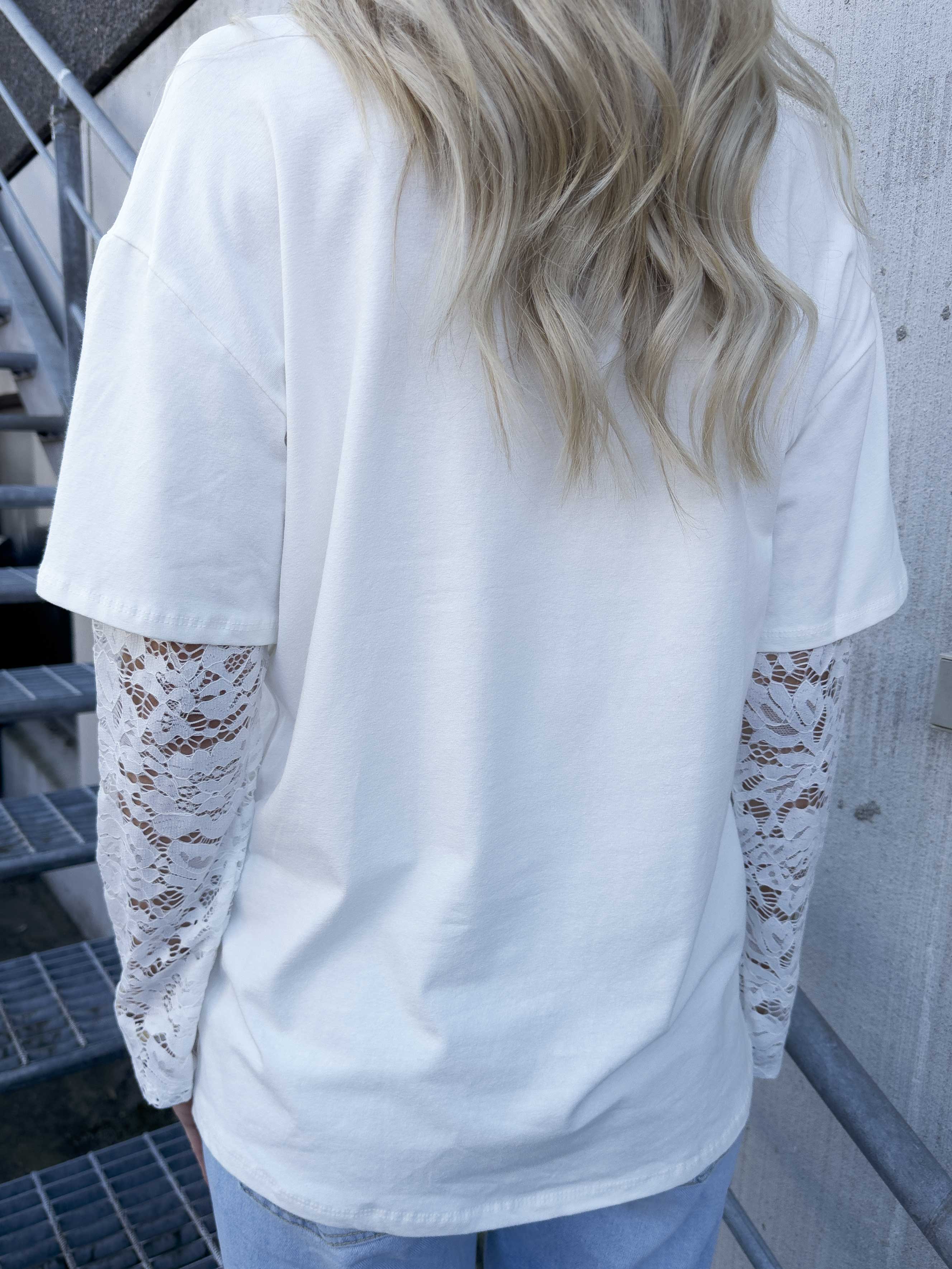 Valerie - T-shirt i bomull med långa ärmar i spets