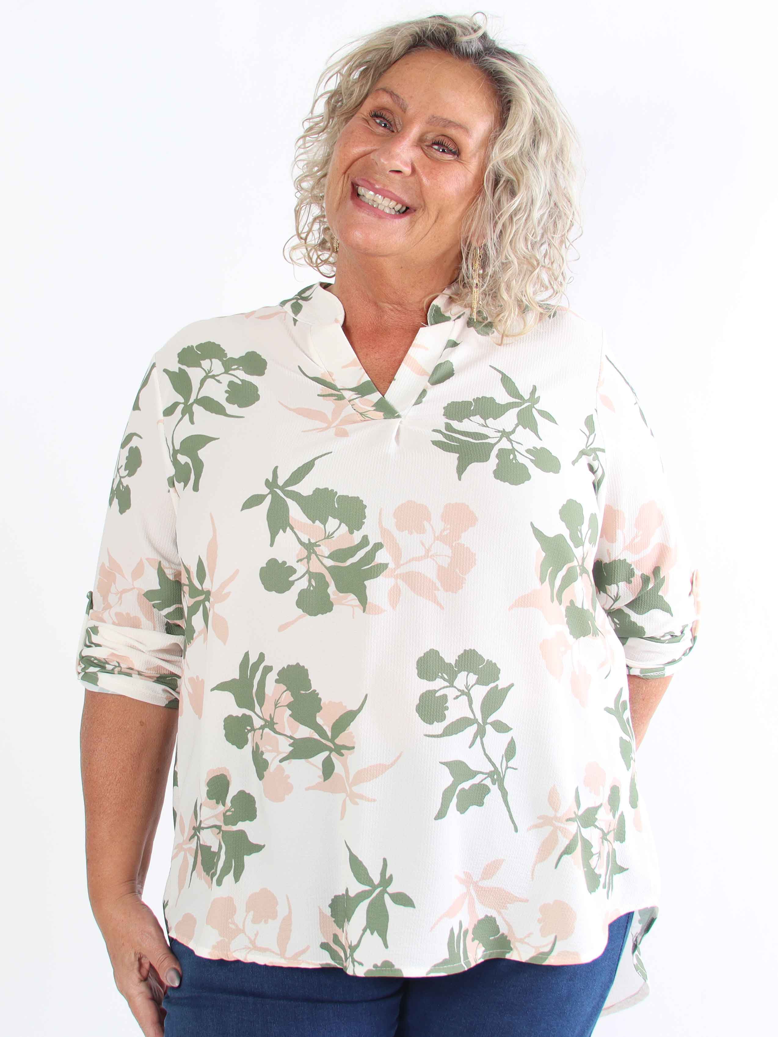 Vanesa Leaf - Lätt plus size-tunika i viskos med bladmotiv