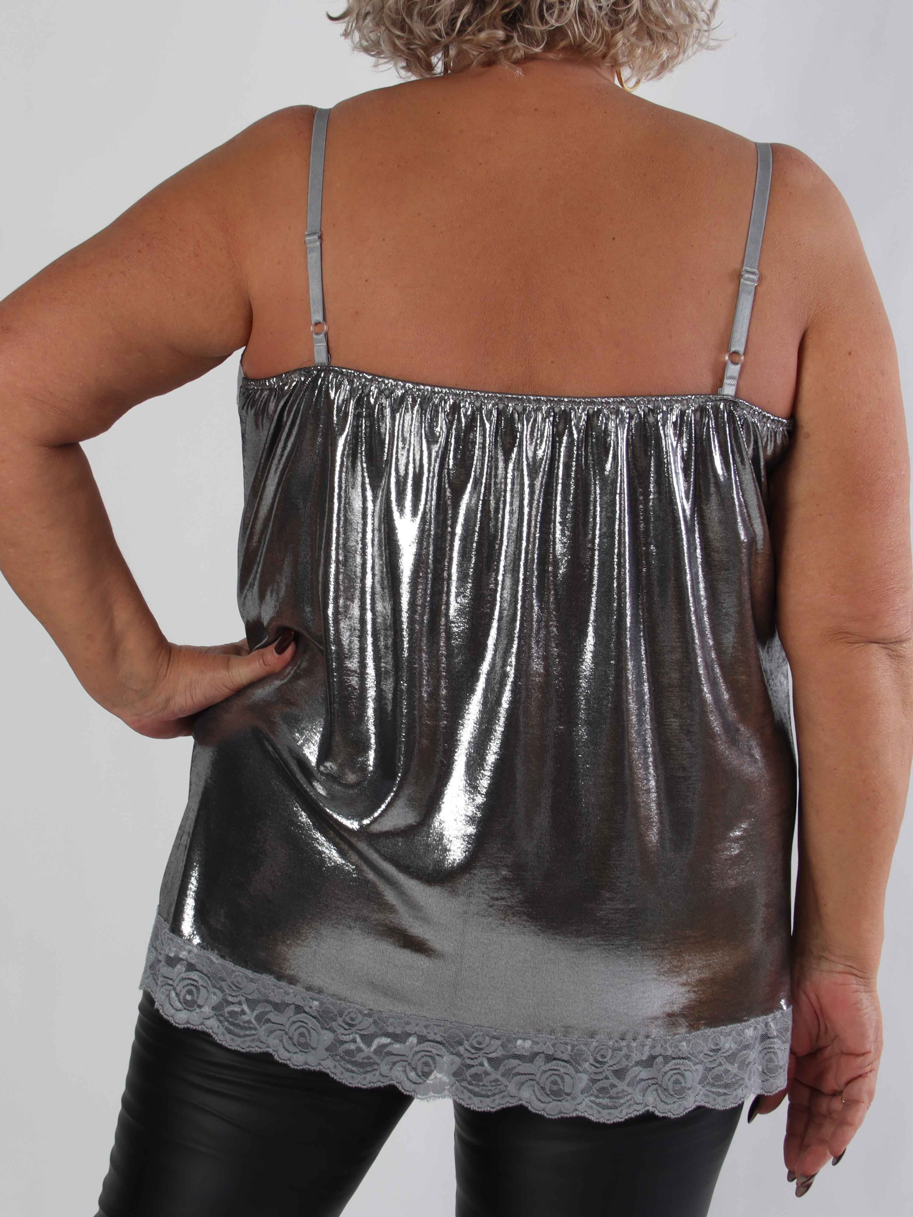 Vivil - Shiny elastisk topp med spetskanter