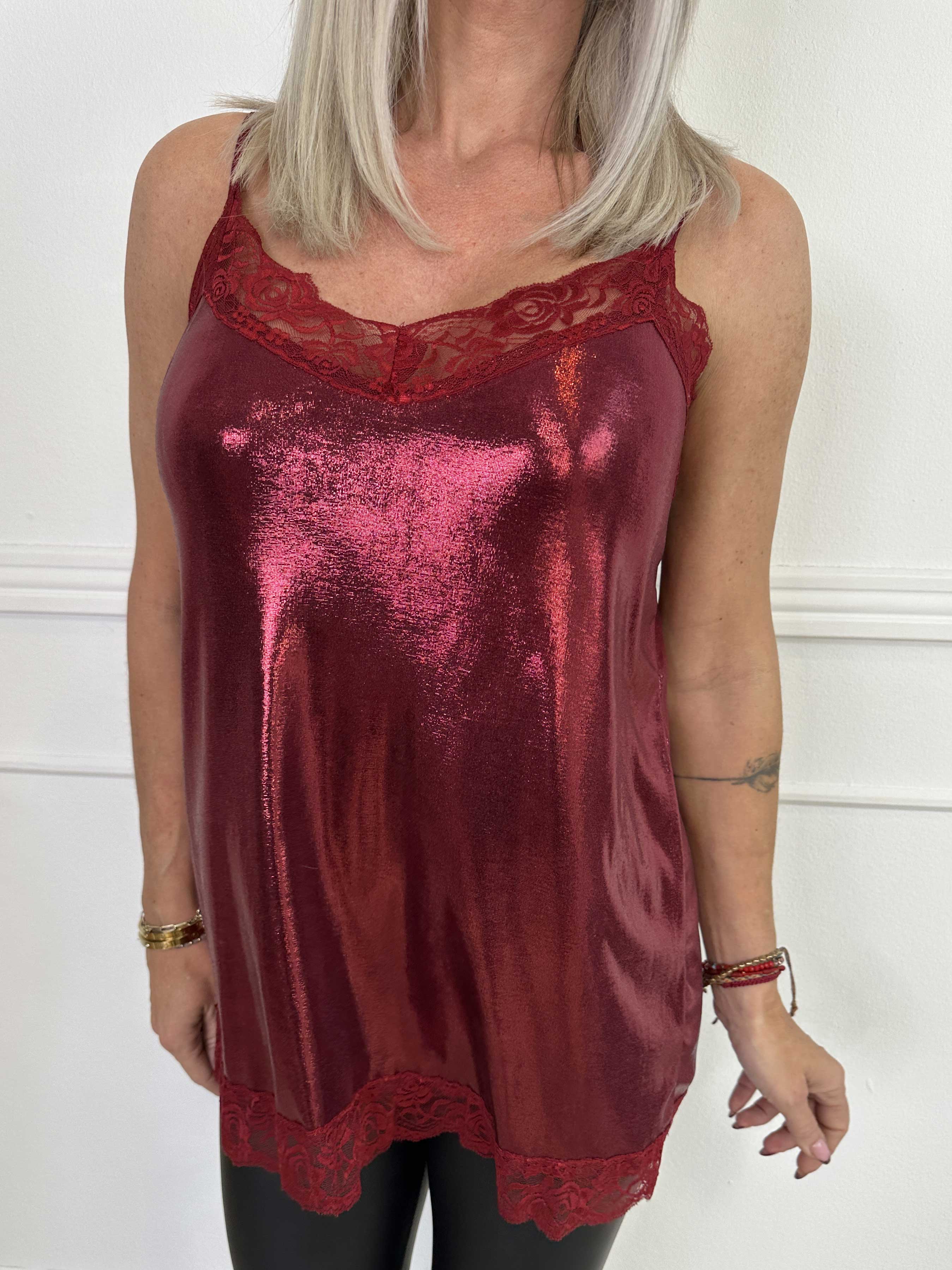 Vivil - Shiny elastisk topp med spetskanter