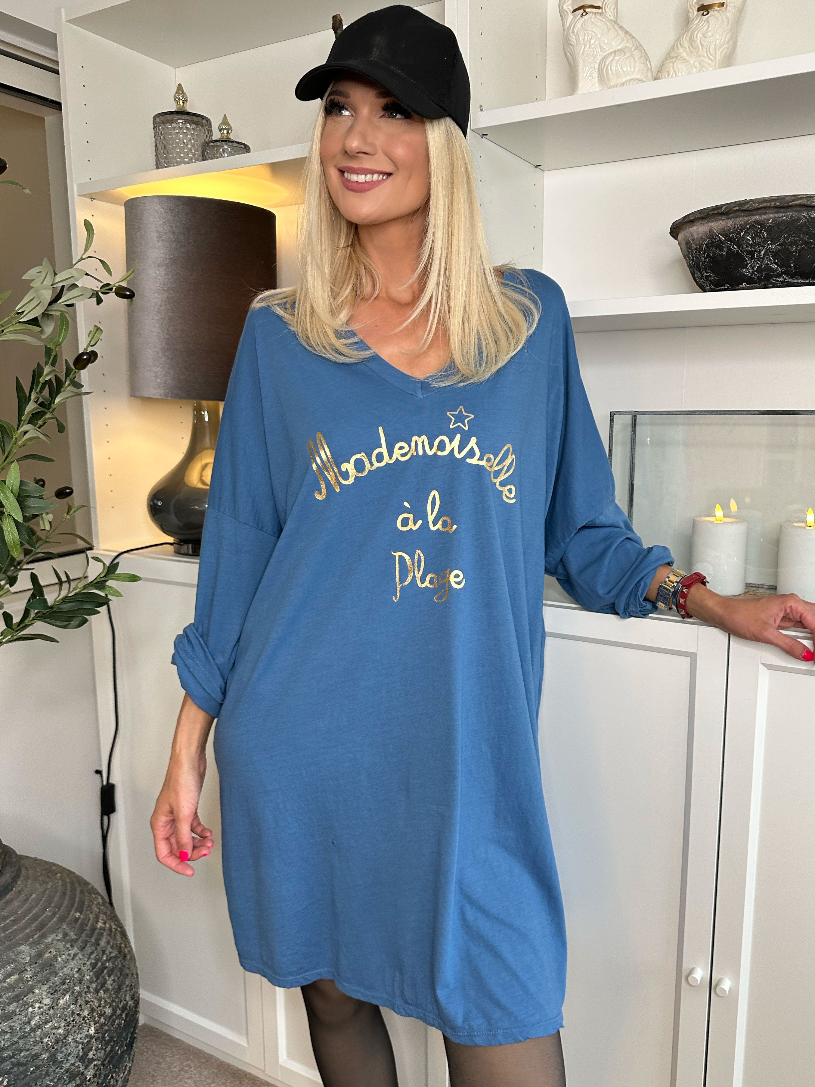 Bree Long Sleeve - Klänning i bomull med gultext framtill