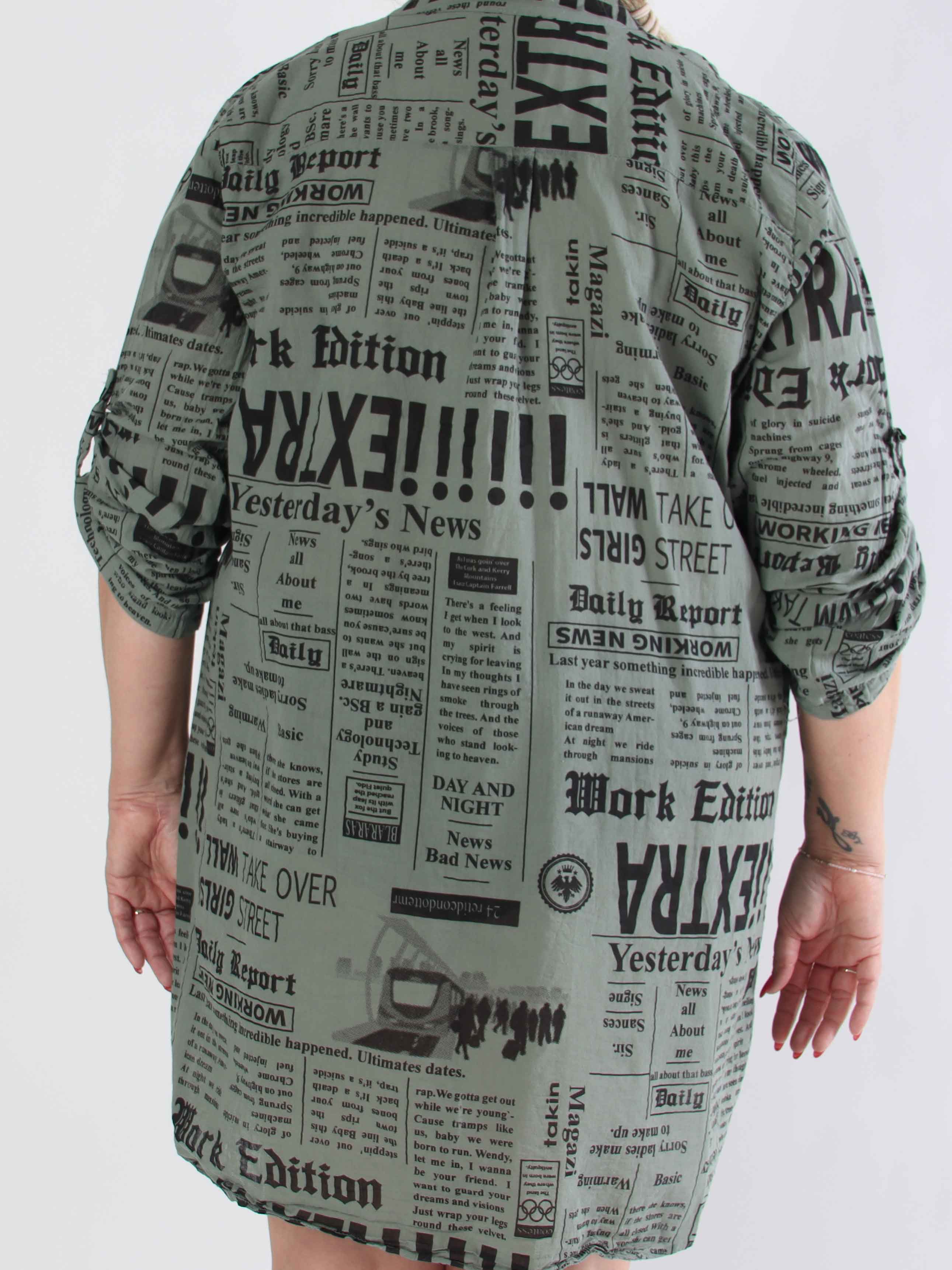 Celestine - Plus size bomullsskjorta med tryck och fickor
