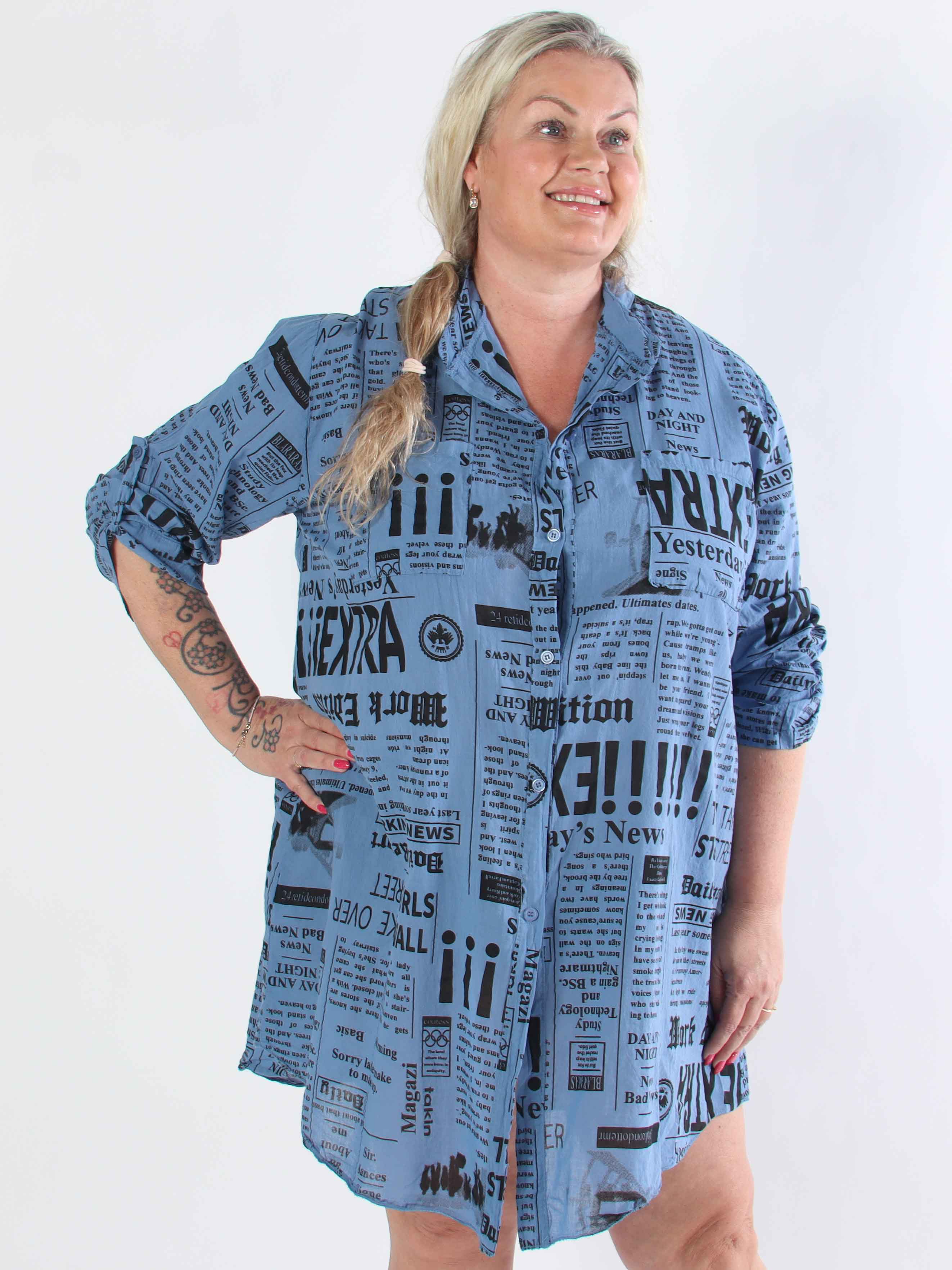 Celestine - Plus size bomullsskjorta med tryck och fickor