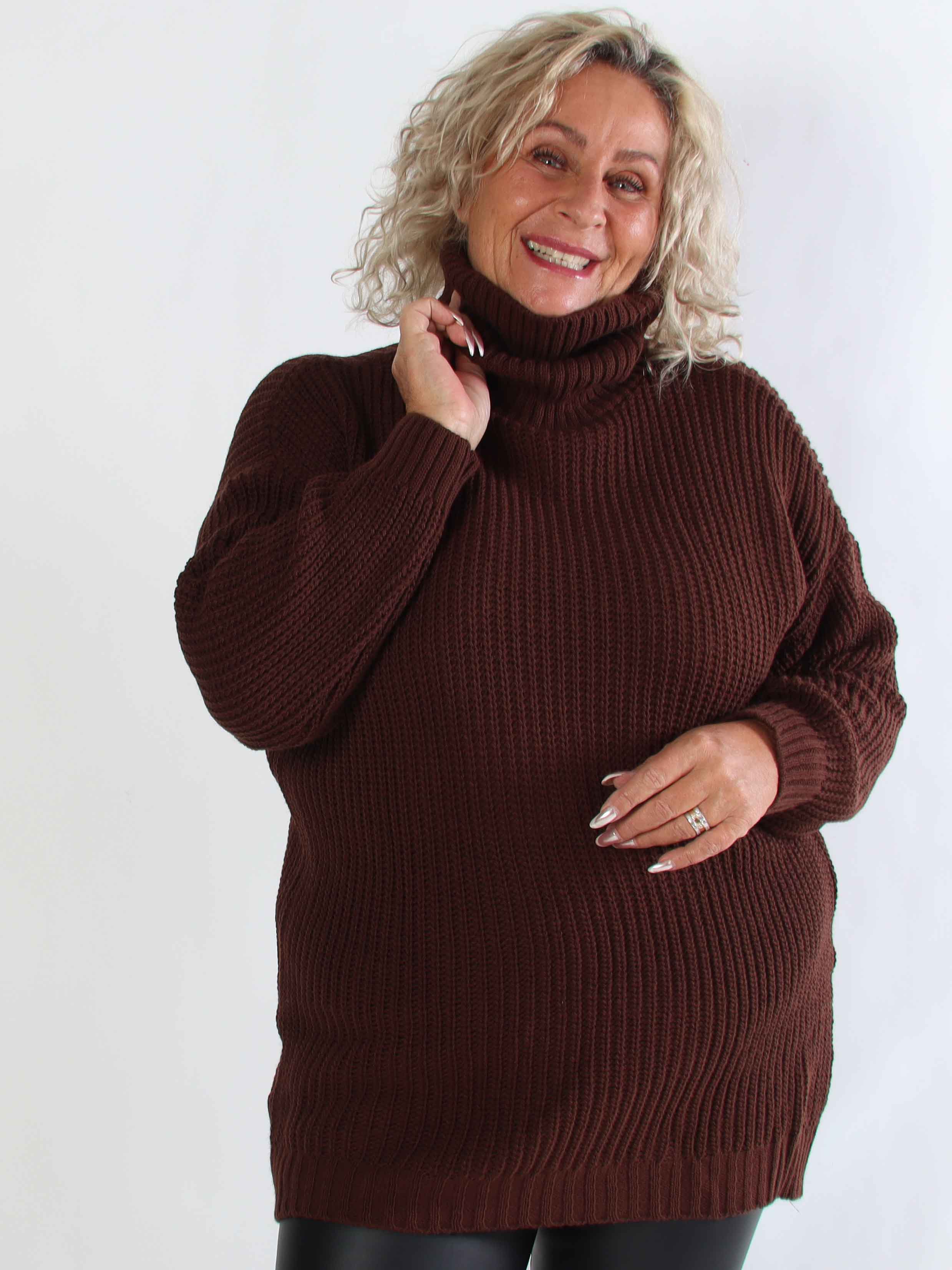 Cindy - Enfärgad mysig stickad plus size tröja med polokrage