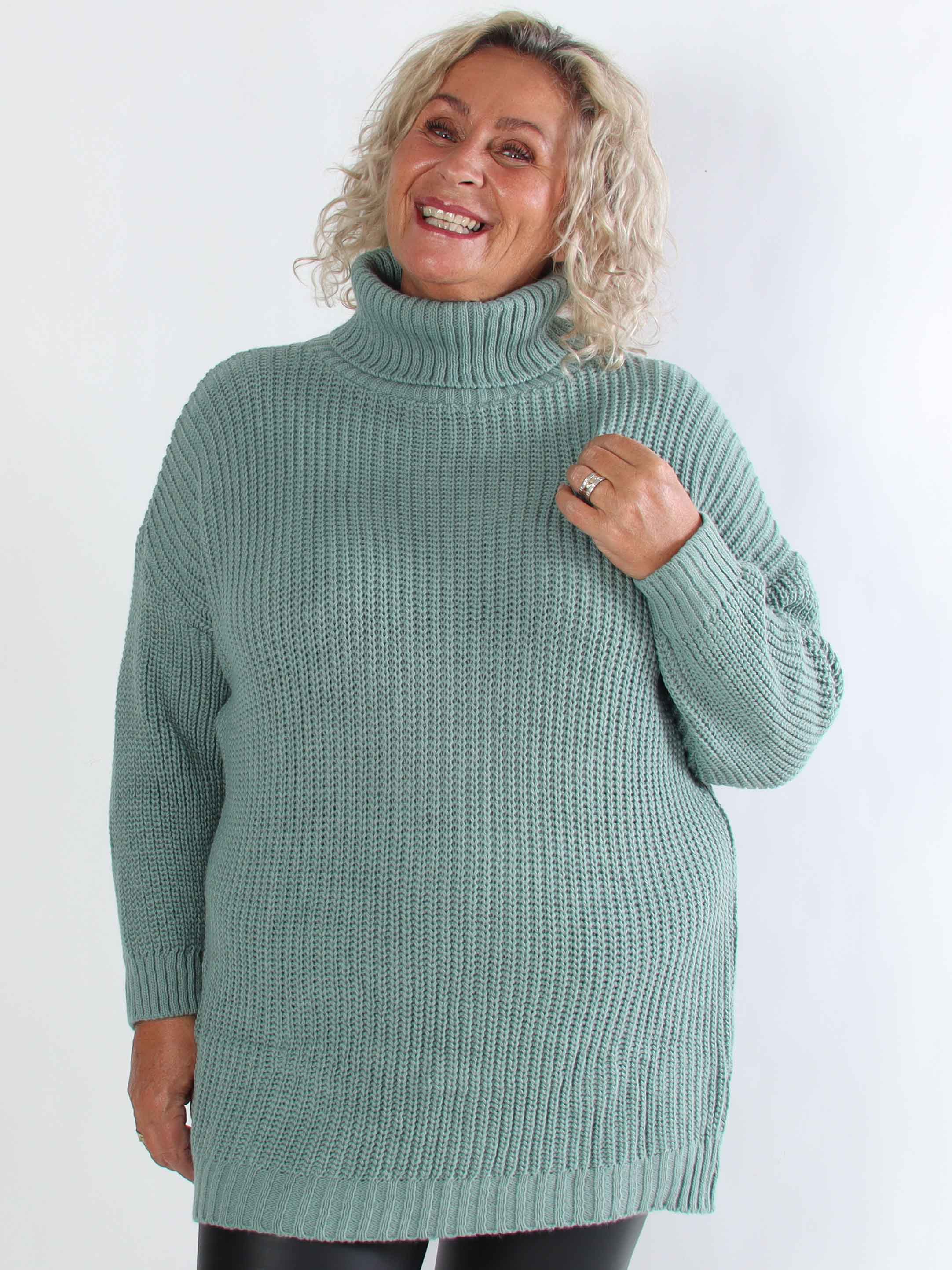 Cindy - Enfärgad mysig stickad plus size tröja med polokrage