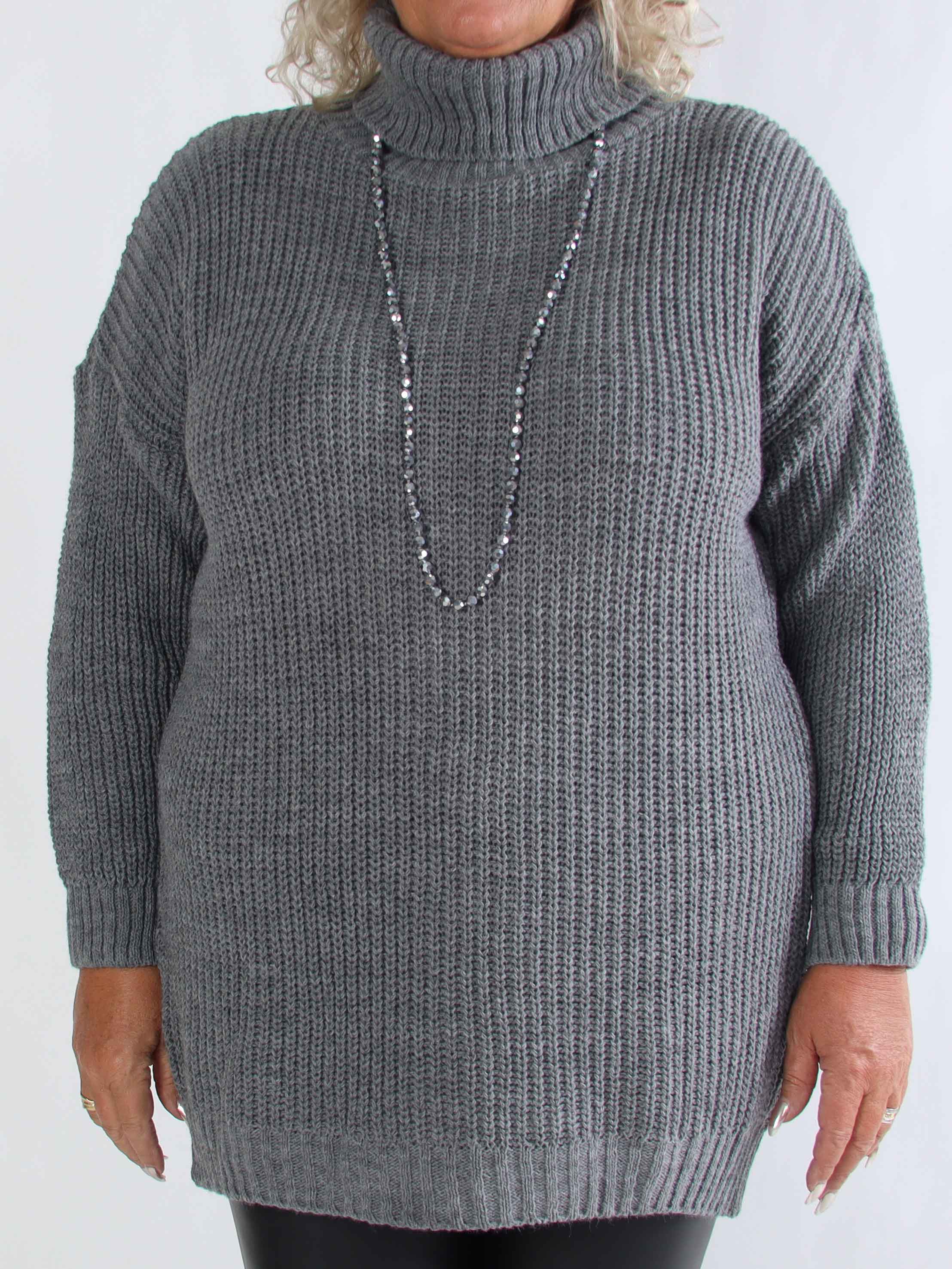 Cindy - Enfärgad mysig stickad plus size tröja med polokrage