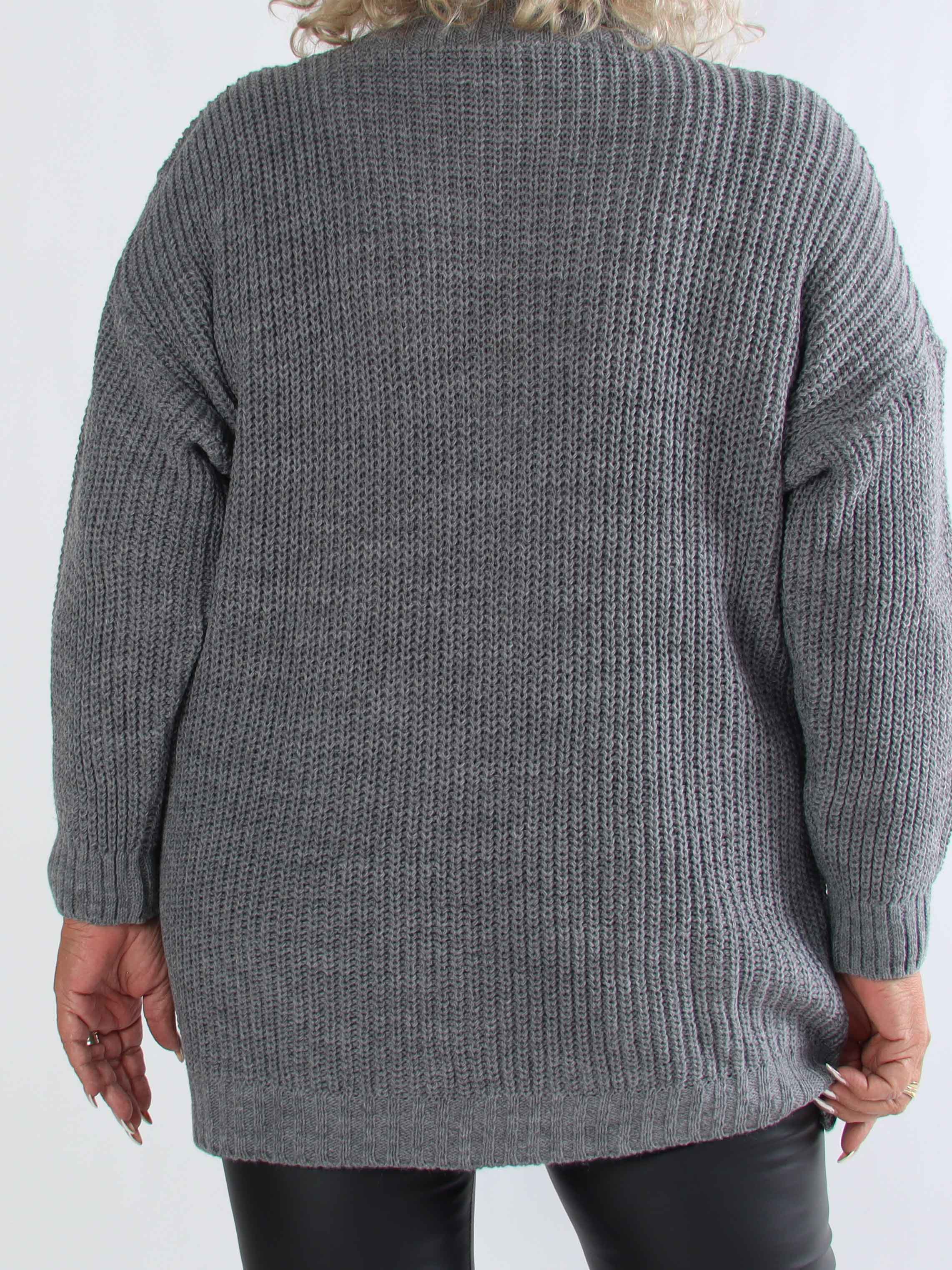 Cindy - Enfärgad mysig stickad plus size tröja med polokrage