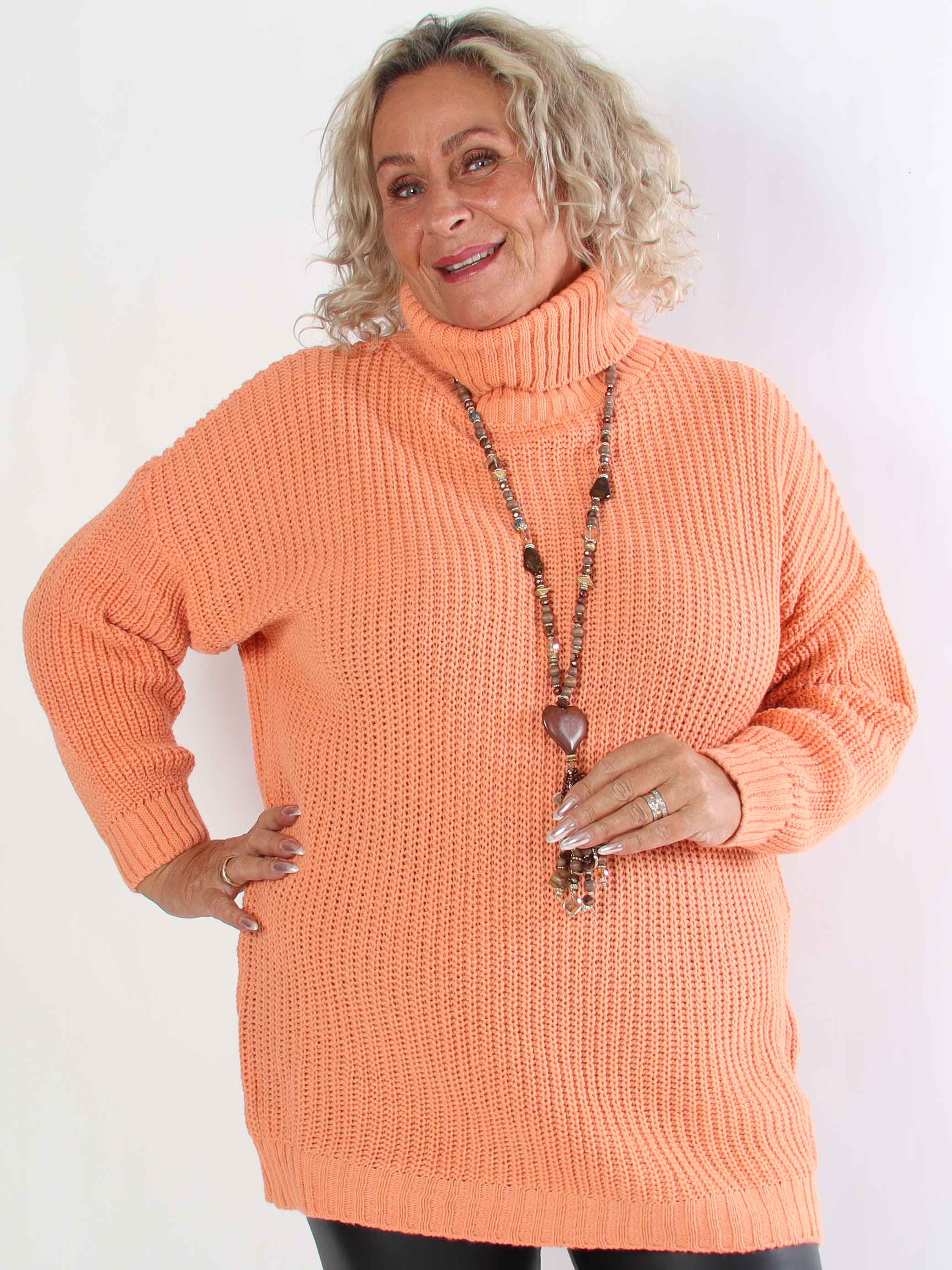 Cindy - Enfärgad mysig stickad plus size tröja med polokrage