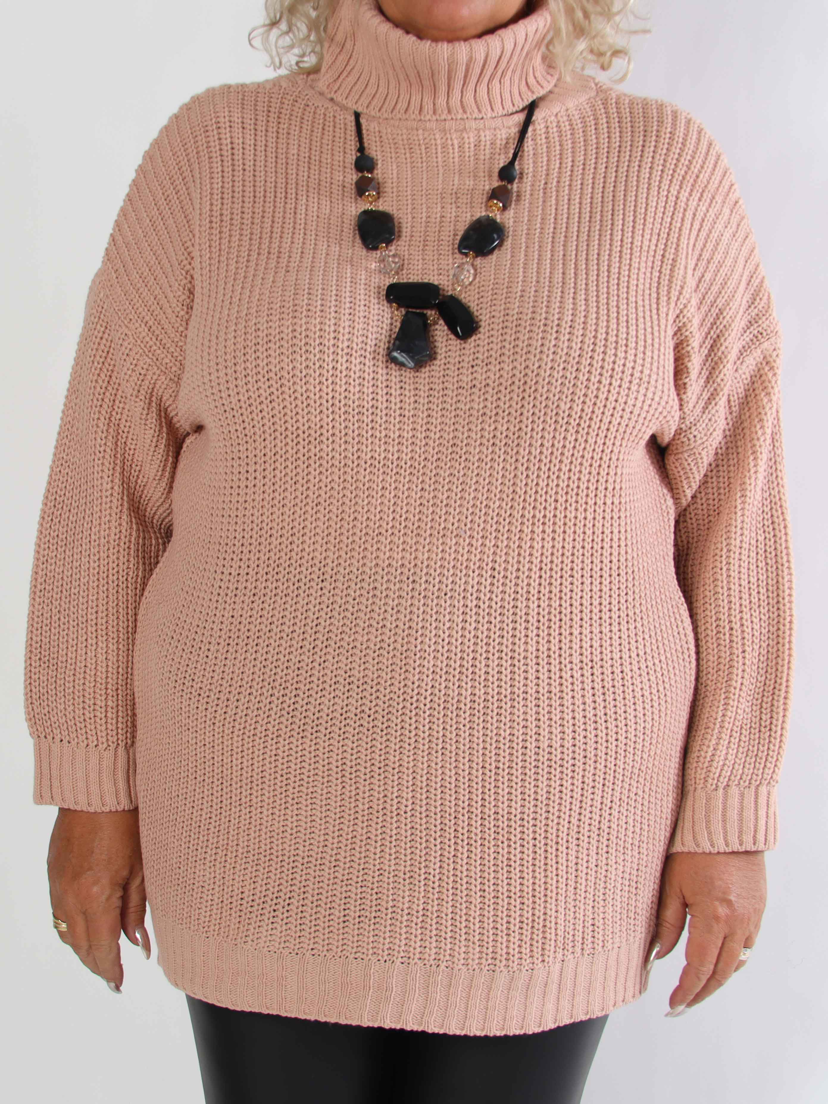 Cindy - Enfärgad mysig stickad plus size tröja med polokrage