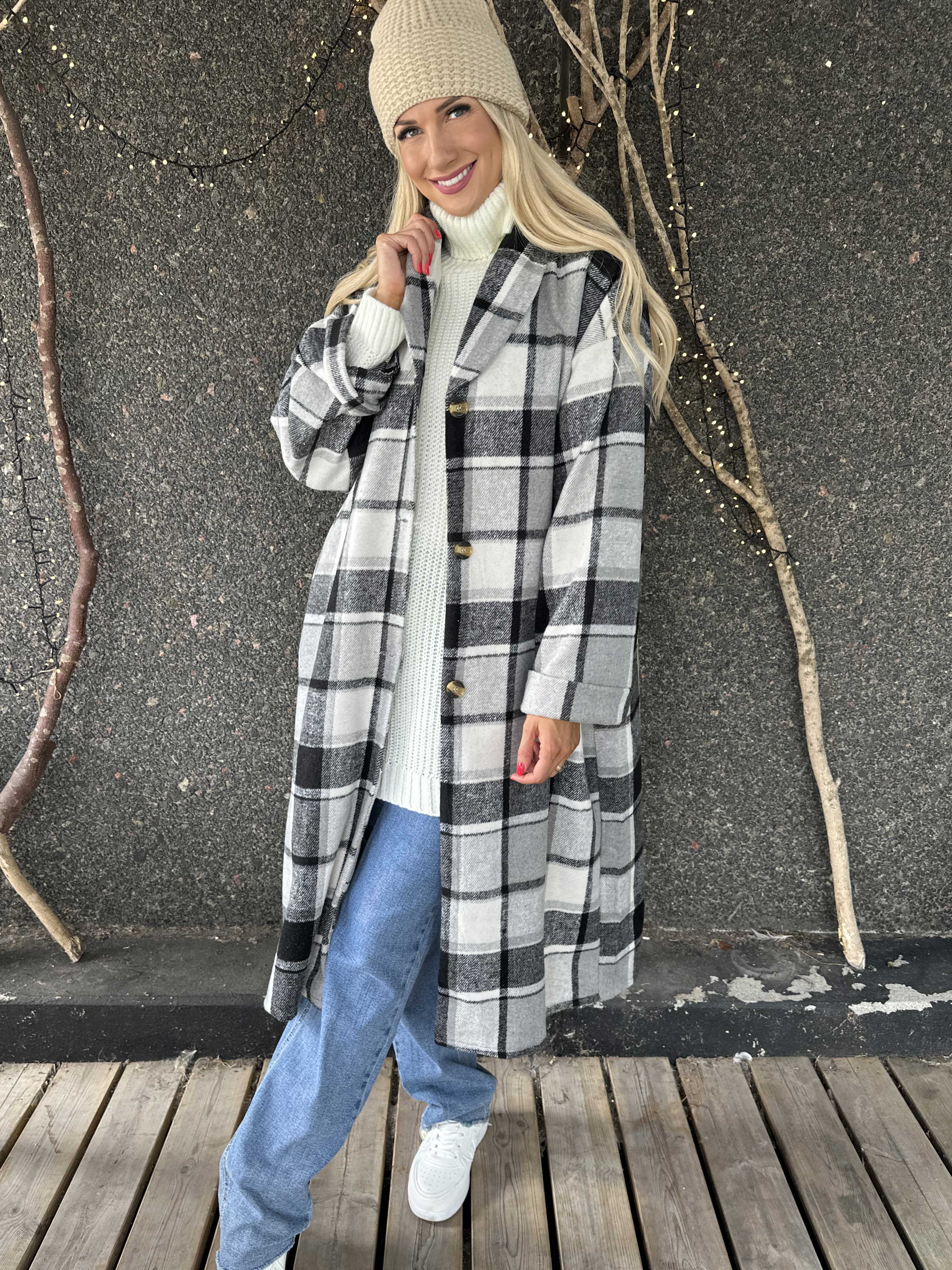 Karoline - Lång rutig skjortjacka i viskos