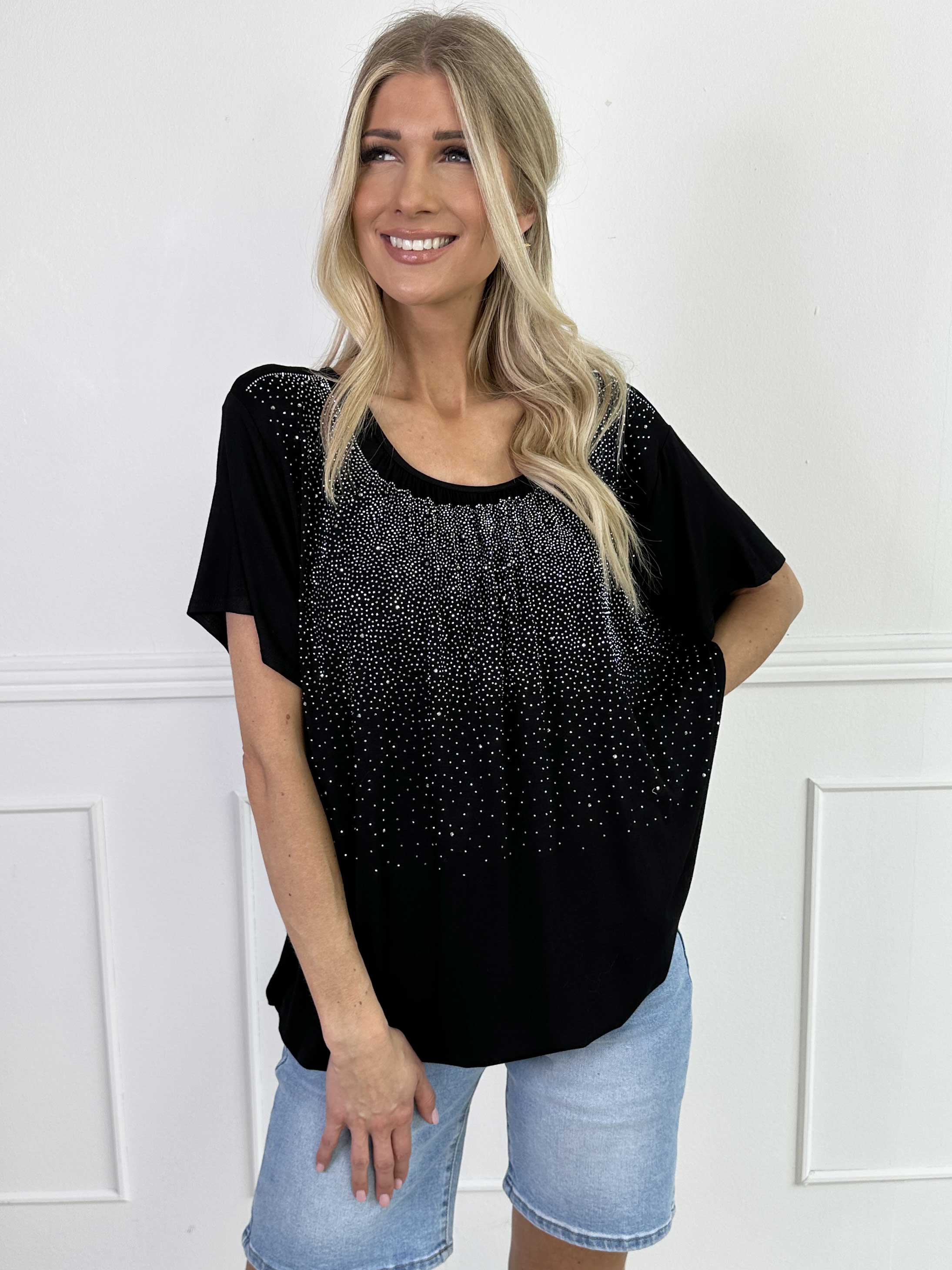 Miracle Crystal T-shirt - Mjuk blus i viskos med strass