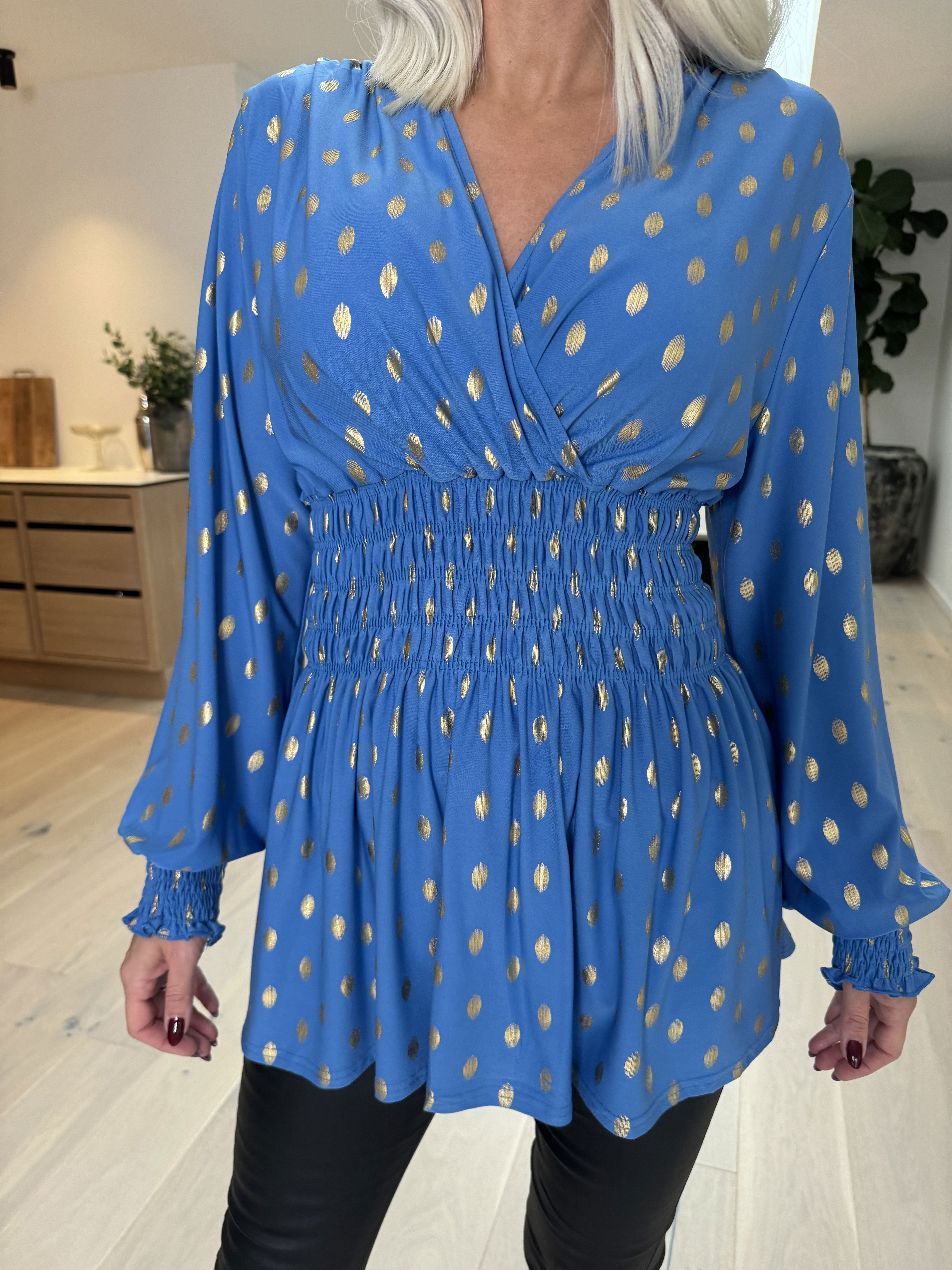 Pams Gold Dot Shirt L/S - Elastisk blus i skrynkelfritt tyg