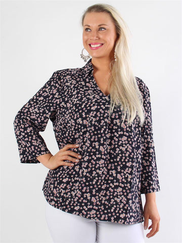 Agueda - Skjortblus med blommor och krage