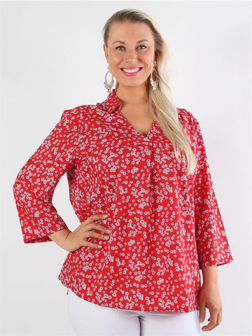 Agueda - Skjortblus med blommor och krage
