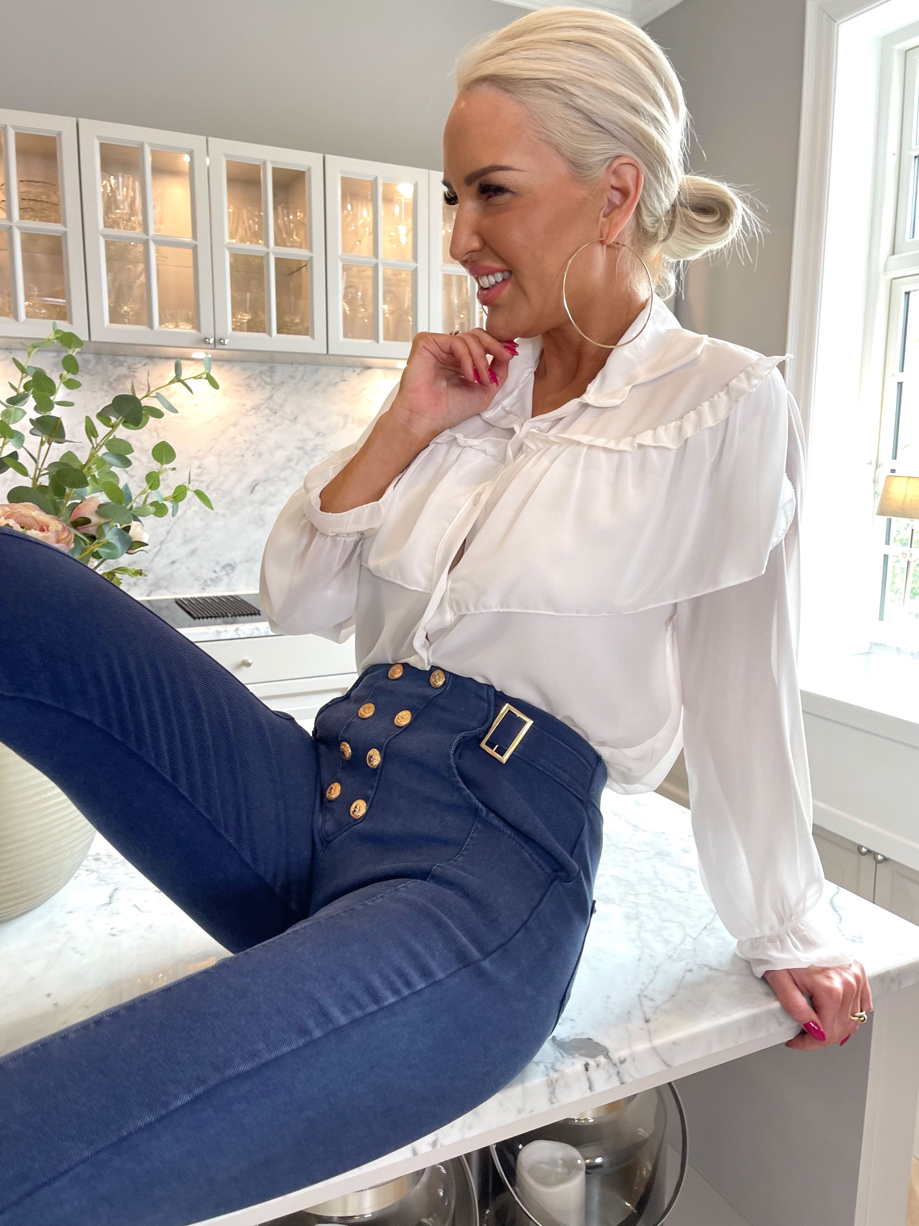 Bonnie - Leggings i jeanslook med guldknappar