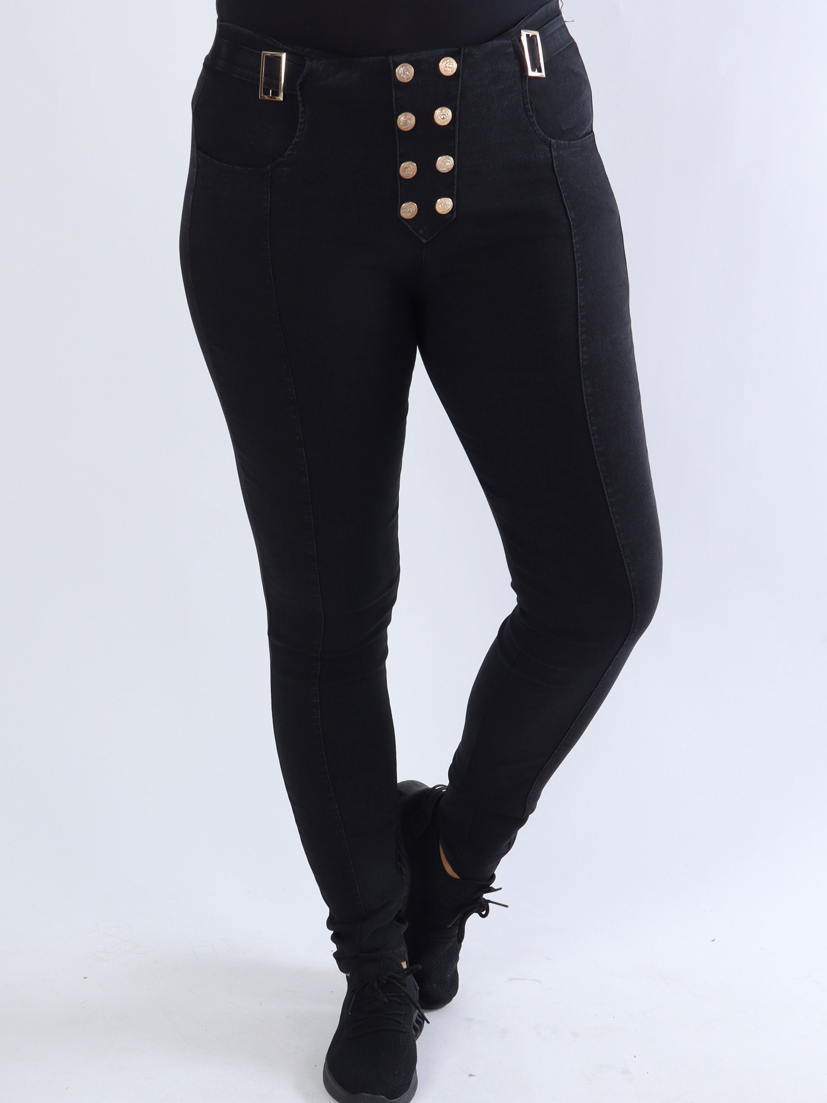Bonnie - Leggings i jeanslook med guldknappar
