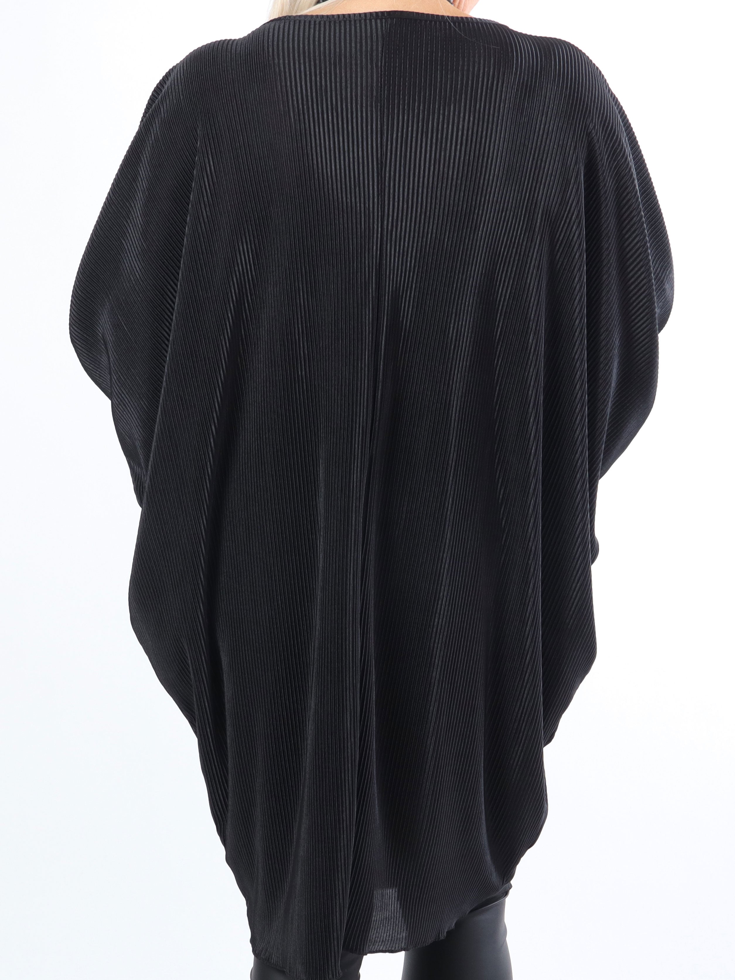 Elnora - Rillet plus size tunika med fladdermusärmar - Plum