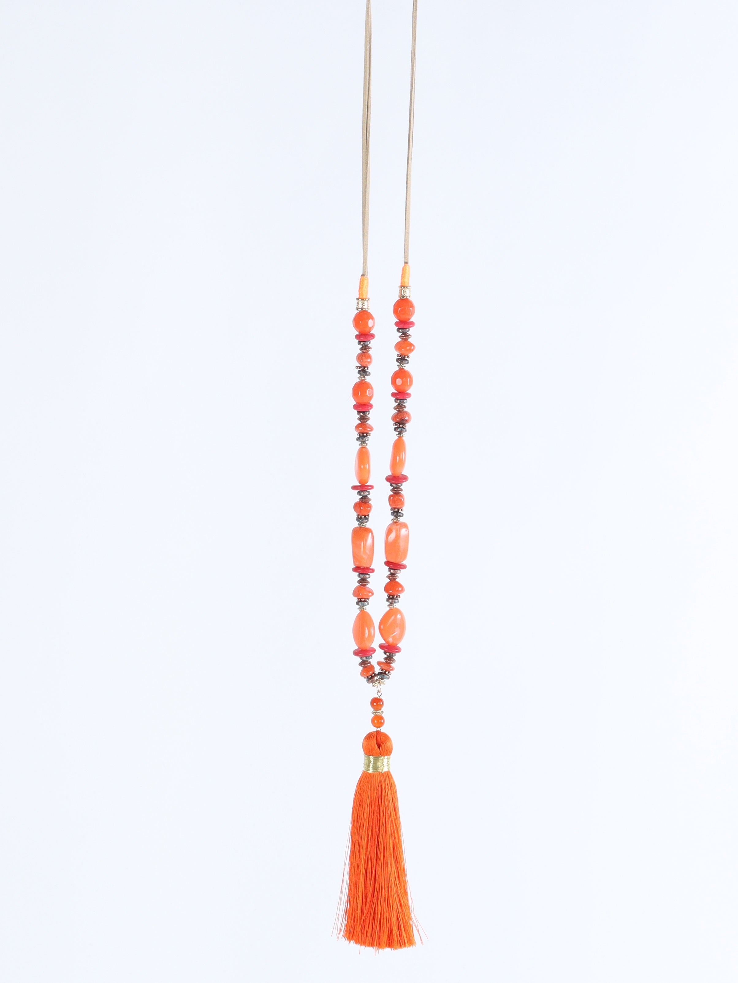 Miami - Orange pärlhalsband med stor tofs