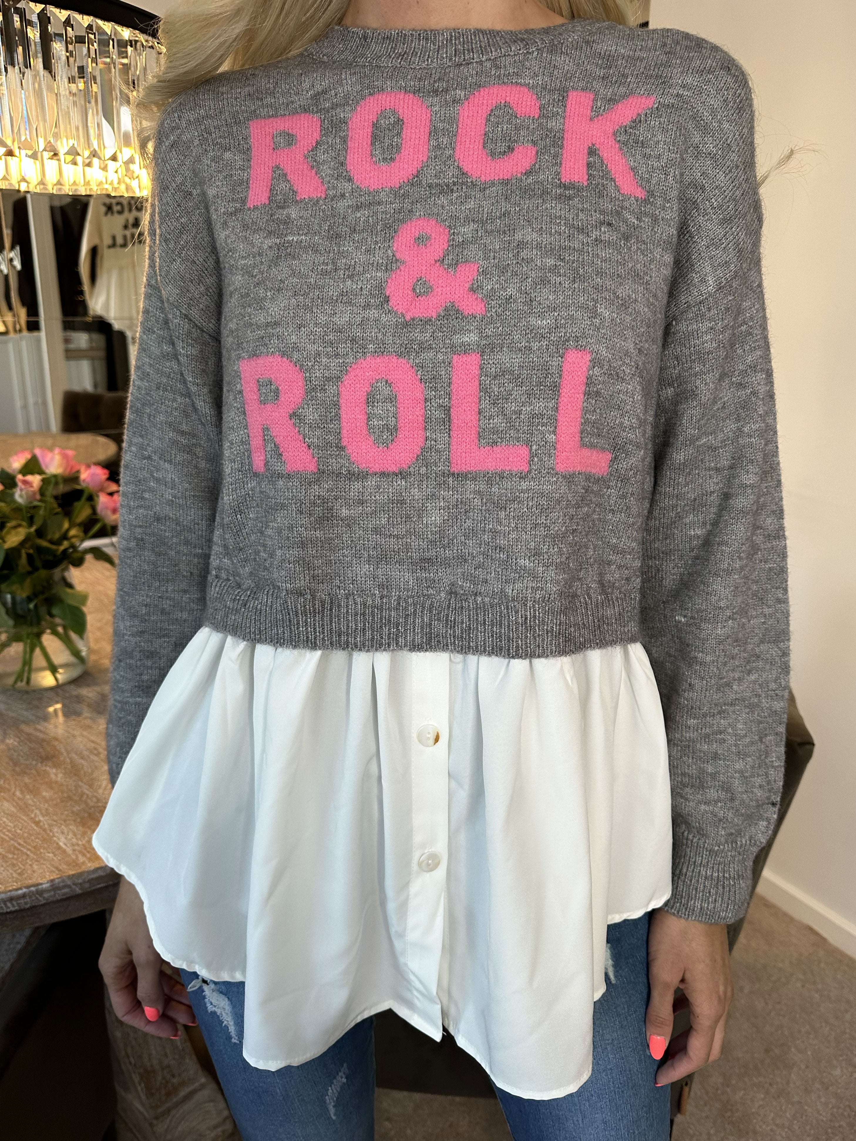 Rock N Roll - Stickad blus med insydd skjorta