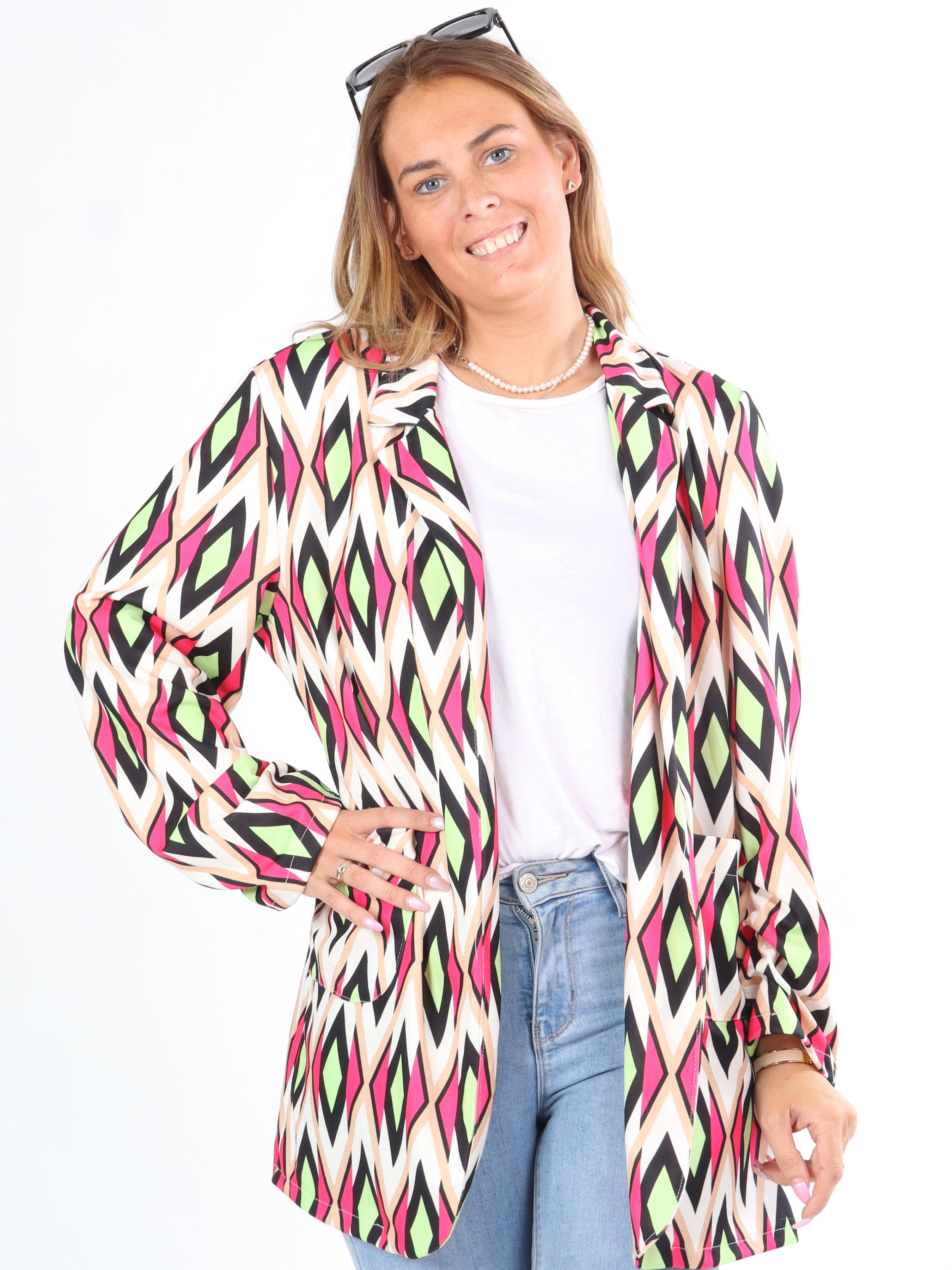 Liv - Blå mønstret blazer med lommer