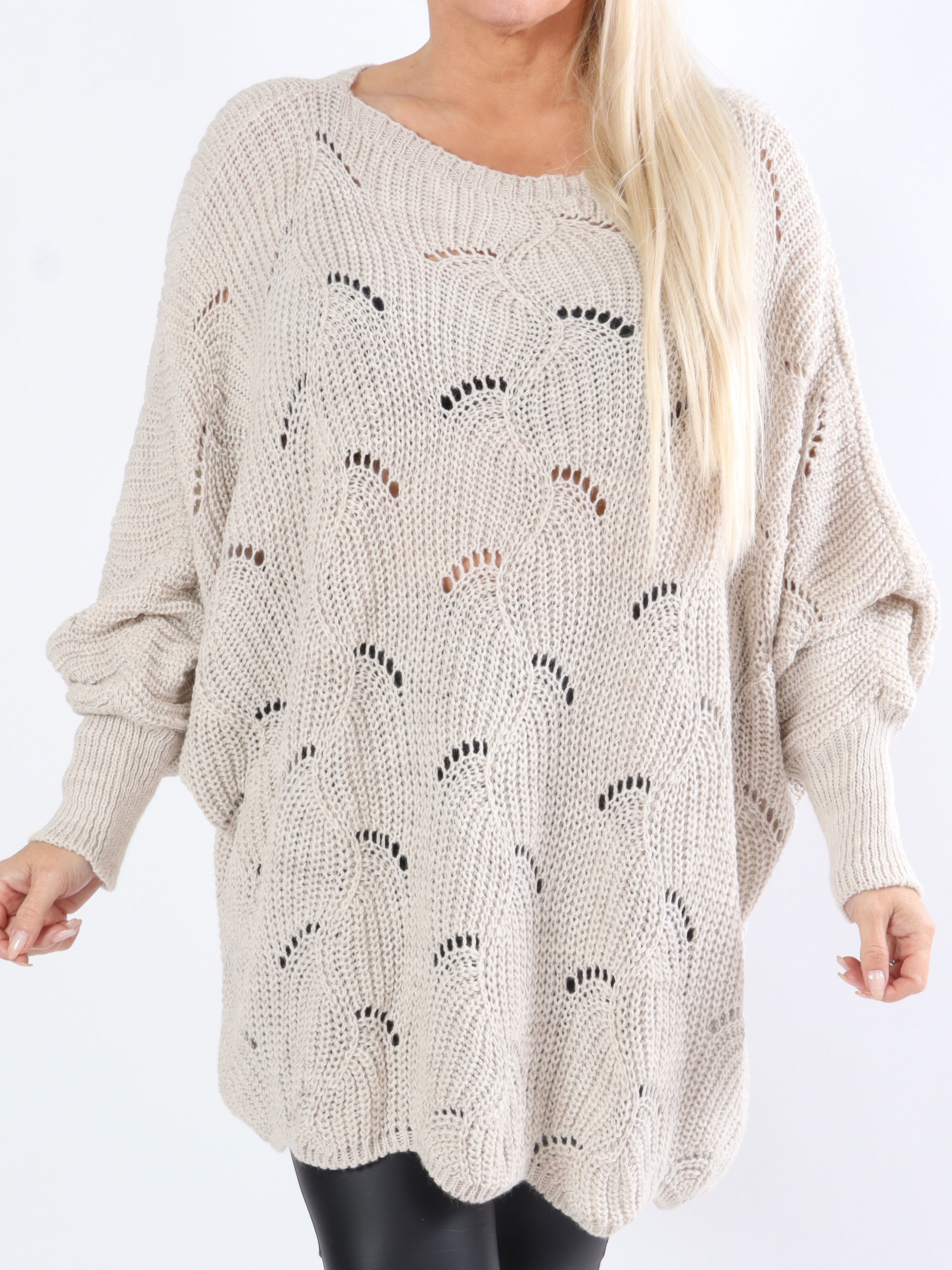 Manja - Plus size stickad med hålmönster - Army