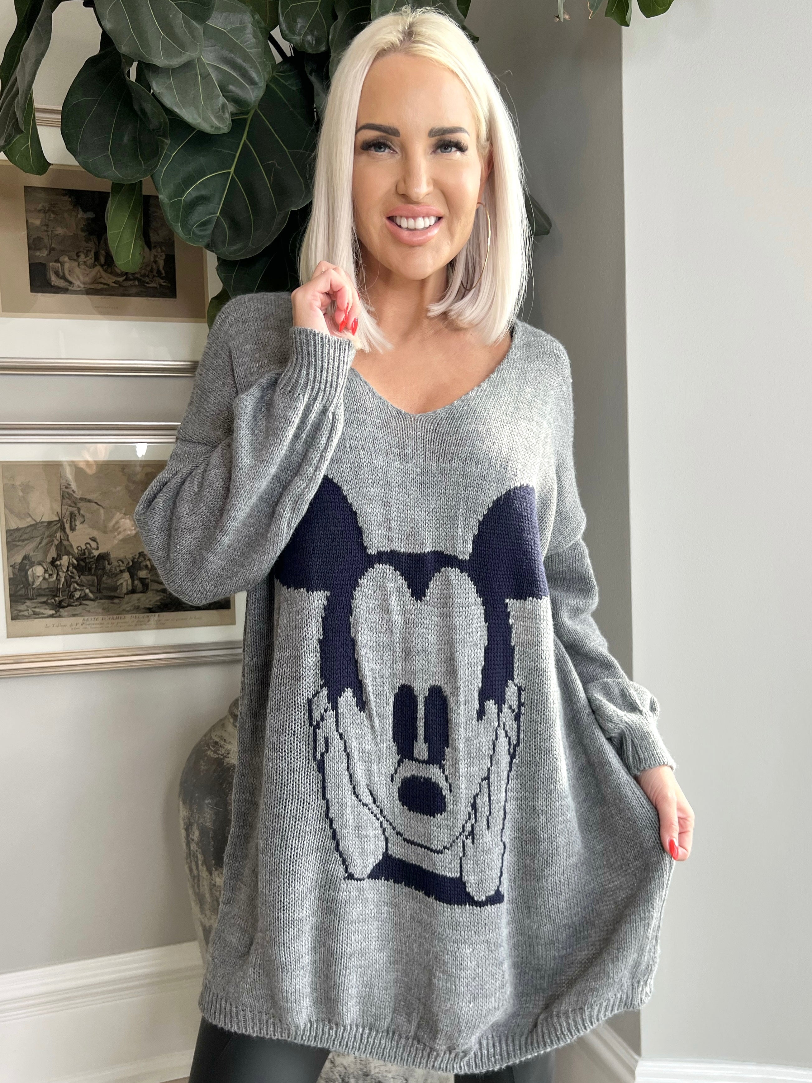 Mickey -  Plus size Stickad blus med motiv