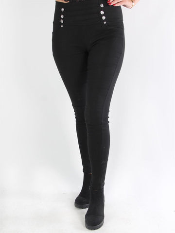 Rachel - Svarta jeggings med knappar