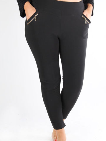 Theodora - Svarta leggings med guldfärgade dragkedjor