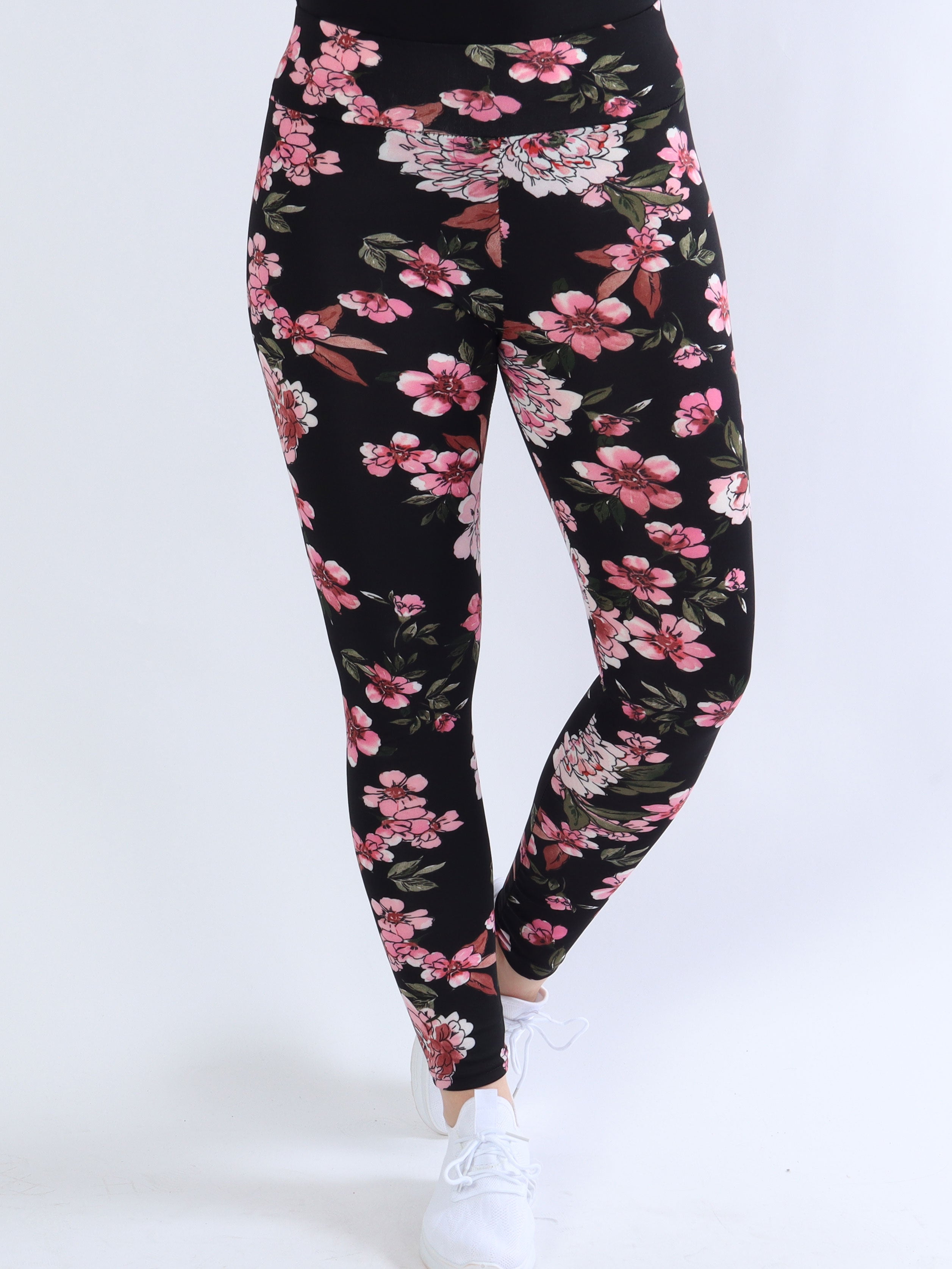 Vibe - Leggings med rosa blommor och blå blad